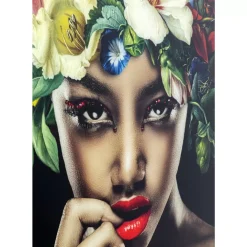 New Bild Glas Pretty Flower Woman 100X100 Bilder