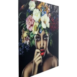 New Bild Glas Pretty Flower Woman 100X100 Bilder