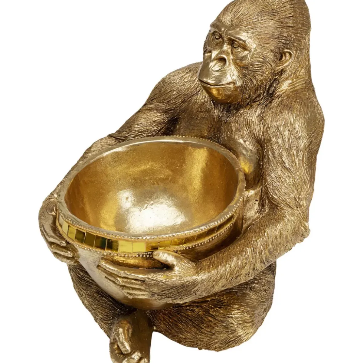 Outlet Deko Figur Gorilla Holding Bowl Gold Deko & Geschenkartikel