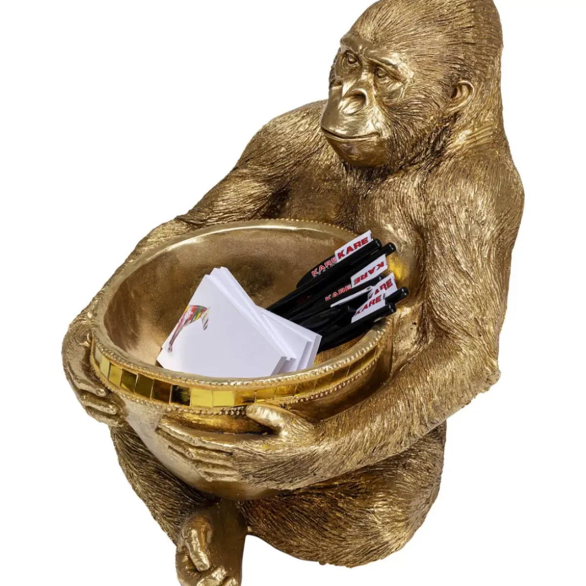 Outlet Deko Figur Gorilla Holding Bowl Gold Deko & Geschenkartikel