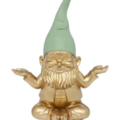 Best Deko Figur Zwerg Meditation Gold Grun 19Cm Deko & Geschenkartikel
