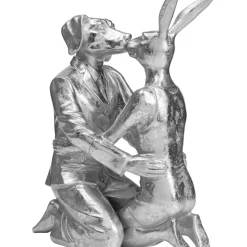 Hot Deko Objekt Kissing Rabbit And Dog Silber Deko & Geschenkartikel