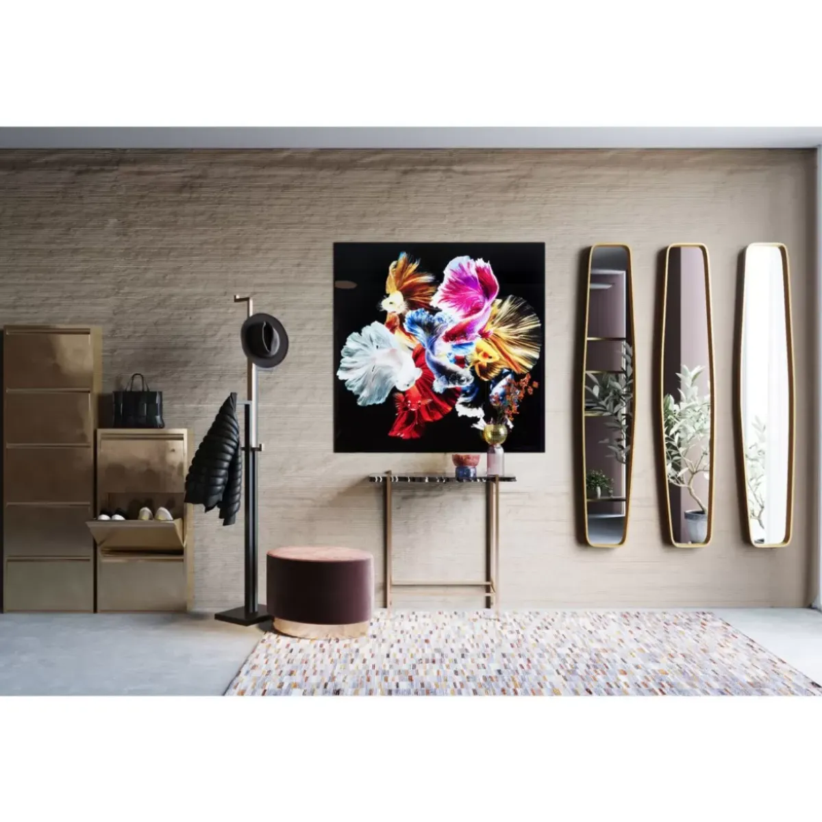 Online Glasbild Colorful Swarm Fish 120X120Cm Bilder