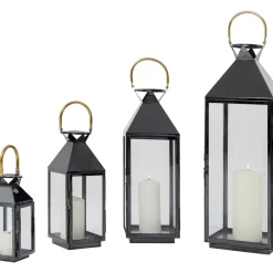 Discount Laterne Giardino Schwarz Gold (4/Set) Kerzenständer & Laternen