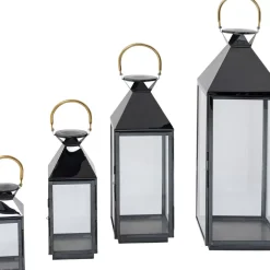 Discount Laterne Giardino Schwarz Gold (4/Set) Kerzenständer & Laternen