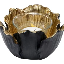 Clearance Teelichthalter Flower Bloom Schwarz Gold O10 Deko & Geschenkartikel