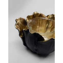 Clearance Teelichthalter Flower Bloom Schwarz Gold O10 Deko & Geschenkartikel