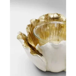 Teelichthalter Flower Bloom Creme Gold O10 Deko & Geschenkartikel