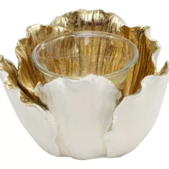 Teelichthalter Flower Bloom Creme Gold O10 Deko & Geschenkartikel